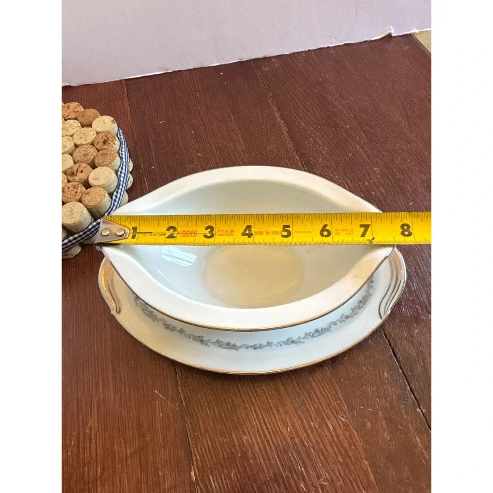 Noritake China Crestmont 6013 Gravy Boat Attached Underplate Gold Trim Japan